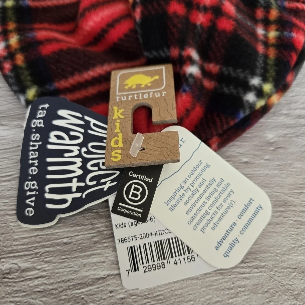 Turtlefur red plaid kids beanie